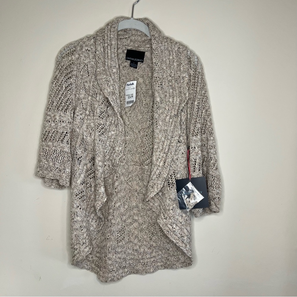Cynthia Rowley NWT cardigan open front 3 quarter sleeve tan marbled womens Large